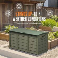 70 Gallon Outdoor Storage Deck Box Weatherproof Durable Resin Container - 綠色-B款 - 查看 5