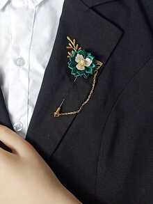 1 pieza Broche unisex, estilo coreano con flor de tela tipo margarita o crisantemo, alfiler de suéter, cadena de solapa con borla y aguja larga - Multicolor - Ver 23