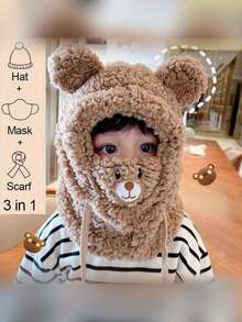 1PC One Three-In-One 毛绒帽子围巾卡通口罩双层针织帽 - 彩色 - 查看 1