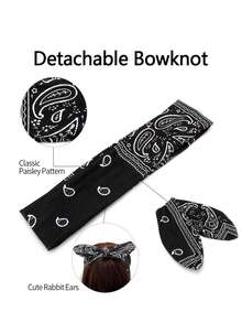 1件佩斯利花纹印花发带，复古蝴蝶结弹力发带，女士佩斯利花朵兔耳头巾，适合节日装饰，米老鼠耳朵头巾发带吸汗带，适合上学、大学、秋冬季节佩戴，女士度假装扮发饰，优雅围巾，柔软头巾