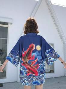 Chinese Style Retro Improved Hanfu Cardigan, New Chinese Open Jacket, Summer Kimono Robe, Lightweight Casual Outerwear - Blue - View 6