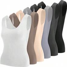 NEW-6 Pcs Thermal Tank Tops Women Underwear Tops Sleeveless Undershirt Cotton Camisole Warm Base Layer For Women