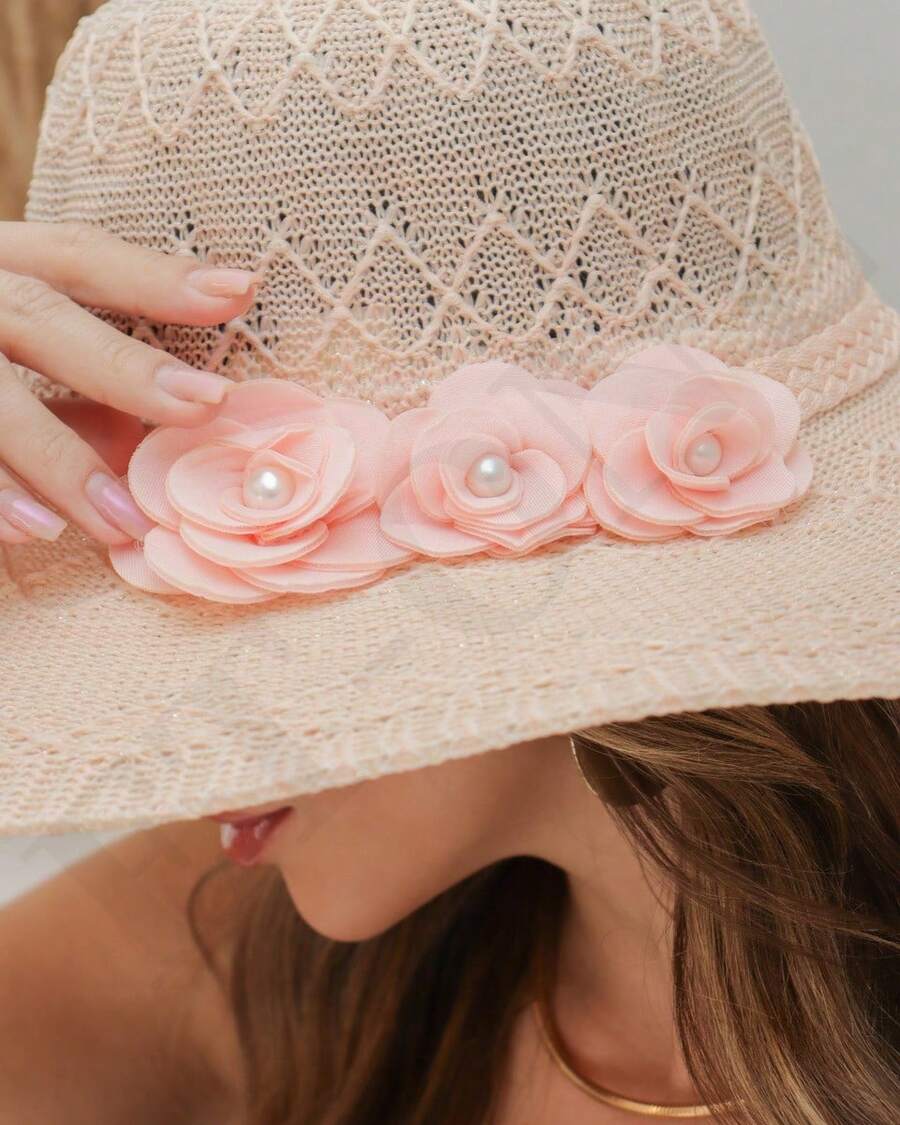 ET-ONE Women's Beach And Sun Flower Decor Hat - 淺粉紅色 - 查看 1