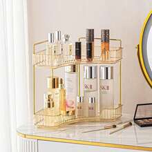 2-Tier Corner Bathroom Counter Organizer – Classic Storage Shelf For Makeup, Perfume & Toiletries, Space-Saving Countertop Tray Fits Bathroom, Dresser, Kitchen (Gold) - 黃金-2 級 - 查看 1
