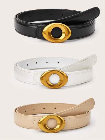 3pcs Women's Retro Metal Buckle Stitching Leather Belt, Classic PU Leather Casual Pants Belt For Daily Wear