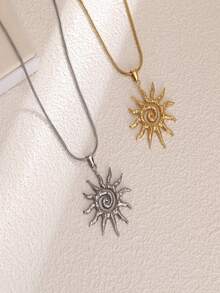 قلادة قلادة قلادة معلقة بشكل شمس عتيقة، قلادة سلسلة من الفولاذ المقاوم للصدأ للنساء، هدية مجوهرات للارتداء اليومي والحفلات