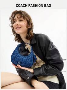 Coach Bolso de mano acolchado de lona para mujer, bolso de embrague con asa superior, bolso bandolera pequeño para mujer, bolso de satchel elegante para la noche con correa de cadena desmontable