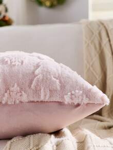 1pc Christmas Tree & Snowflake Decorative Throw Pillow Case, Soft Velvet Fabric On Reverse Side, Square Cushion Cover, Holiday Home Decor Pillow Sham, Comfortable Plush Material, Modern Decor For Sofa, Bedroom - Pink - View 6