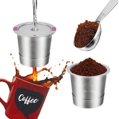 1/2/3pcs Reusable Stainless Steel Single Serve Coffee Capsule Pods, Easy To Fill And Clean