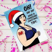 1pc Adult Funny Christmas Greeting Card - Envelope Style Wishes, Includes "Oh! Have Fun" Message, Clean Humorous Design, Welsh Flag Tattoo Cartoon Pattern & Snowflake Font - Holiday Greetings Suitable For Friends, Family, Colleagues - No Battery/Power/Paper Required