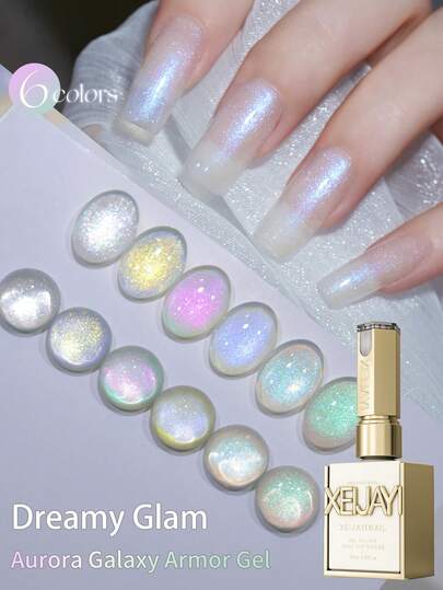 XEIJAYI 闪亮美甲 6色 15ml 凝胶指甲油 浸泡式 UV LED 美甲凝胶沙龙 女性美甲工具 时尚魅力美甲 奢华美甲设计