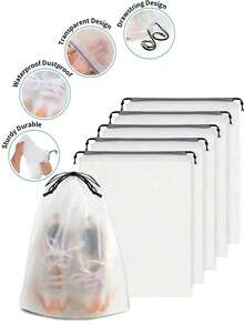 10 Stücke Schuhbeutel zum Reisen, große transparente Schuhbeutel mit Kordelzug, wasserdicht und staubdicht, tragbar, zum Verpacken von Schuhen, Reisetaschen, Schuhaufbewahrungsbeutel für Männer und Frauen, Stiefelentasche, Schuhbox, Schuhorganizer, Reisezubehör, Urlaub, Kreuzfahrt, Sommerurlaub, Reisetasche, Reiseutensilien für Studenten, Wohnheim, Zuhause, Schule, Hotel 1 Stück