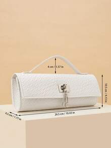 REMANLAND Geantă de mână lucioasă cu model de crocodil, geantă de mână de lux pentru femei, nouă pentru petreceri, geantă lungă elegantă, cu pandantiv metalic, potrivită pentru a fi asortată cu rochii elegante, ideală pentru petreceri de vară, întâlniri, gale, nunți și multe altele - alb - Vizualizare 8