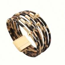 Lady's Fashionable Leopard Print PU Leather Bracelet With Plating - Perfect Gift For Breast Cancer Awareness Day Or Any Party! - Gold - View 8