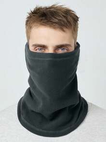 1pc Men's Outdoor Warm Neck Gaiter, Fleece Ski Face Mask, Sherpa Lined Windproof Drawstring Thick Neck Warmer, Autumn/Winter - Black - View 4