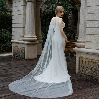 1 Piece Bridal Faux Pearl Shawl, Cathedral Veil Train Cloak, Wedding Dress Accessory Fall Clothes For Women