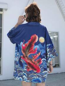 Chinese Style Retro Improved Hanfu Cardigan, New Chinese Open Jacket, Summer Kimono Robe, Lightweight Casual Outerwear - Blue - View 1