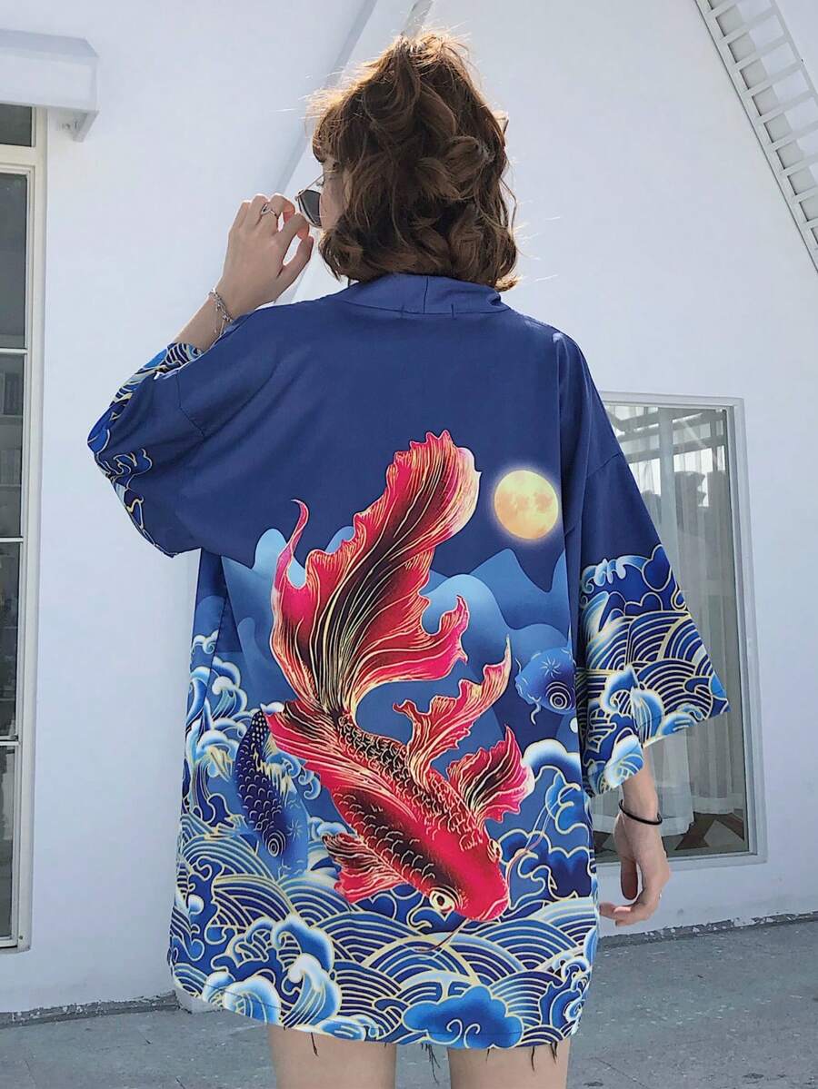 Chinese Style Retro Improved Hanfu Cardigan, New Chinese Open Jacket, Summer Kimono Robe, Lightweight Casual Outerwear - Blue - View 1