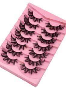 全新 7 对俄罗斯卷经典猫眼人造貂皮假睫毛，自然 DD 卷曲蓬松仿睫毛，交叉纤细戏剧卷仿貂皮睫毛延长，打造自然外观条状睫毛，睫毛，睫毛，假睫毛 - 黑色 - 查看 4