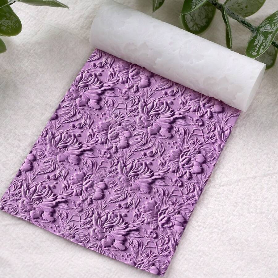 1 PC Flower Vines Texture Polymer Clay Texture Roller, Polymer Clay Earring Making Roller - Very Suitable For Making Polymer Clay Texture Sheets - White - View 1