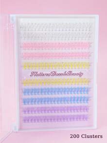 200 piezas de pestañas postizas individuales reutilizables de 5 colores pastel arcoíris DIY | Pestañas suaves y ligeras de 12 mm con curvatura D, amigables con la piel, para Halloween, Acción de Gracias, Navidad, fiestas de boda, cosplay y maquillaje glamoroso creativo diario