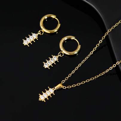 1pc Stainless Steel Pendant Necklaces And Studs Bicolor Gold And Silver Jewelry Set For Women