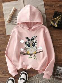 1 pieza Sudadera con capucha forrada de felpa para niña preadolescente, ropa de estudiante de invierno cálida, adecuada para niños, parte superior de manga larga para otoño/invierno