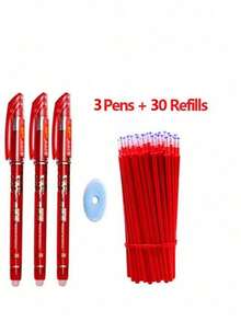 1 Pack Of 2 Pens + 20 Refills + 1 Random Color Eraser, 0.38mm Erasable Pen For Students, Smudge-Proof Ball Pen Refillable Smooth Writing - Multicolor - View 4