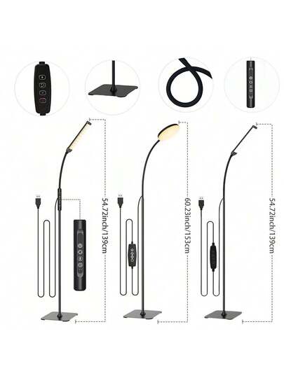 Yogle 1pc LED Vloer Lamp, Reading Lamp [120 LEDs, Modes 3000K 6000K 10 Brightness Settings] Dimmable Bureau Flexible Gooseneck, Living Room, Bedroom, Office view 2
