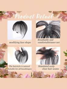 4x6cm 女士刘海发片 360° 夹式真人发片 遮盖白发并增加发量 适用于稀疏发片 无缝顶发 轻盈直发 适合日常使用