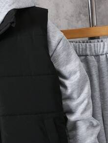 3 件套青少年男孩休闲时尚无袖背心、长袖连帽运动衫和直筒修身裤，秋冬 - 灰色 - 查看 6