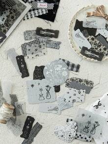 CANDY POETRY 50 件/包复古布艺手撕贴纸，创意美学贴纸贴花，DIY 装饰拼贴工艺材料，节日礼物，个性化剪贴簿学校用品 - 藍色 - 查看 7