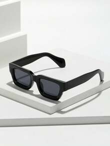 1pc Men's Vintage Thick Frame Square Frame Plastic Frame Summer Sun Protection Fashion Glasses Flat Top Fashion Glasses Thick Texture Suitable For Daily Commute Black Tea Color Transparent Gray Glasses Unisex Geometric 3D Glasses Cyber Style (Includes Glasses Rope And PU Glasses Case) - Black - View 10