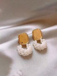 4 Pairs/Set Elegant Simple Vintage Round Faux Pearl Shell Drop Oil Heart French Style Luxury Earring Set, Suitable For Women's Daily And Holiday Wear - 多色的 - 查看 5