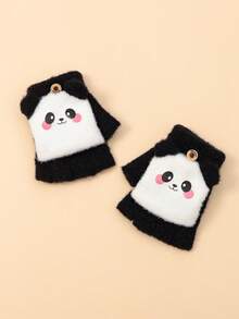 3pairs/1pair Cartoon Panda Baby Flip-Top Knitted Gloves, Half-Finger Warm Knitted Gloves, Suitable For Daily Wear For Baby Boys And Girls To Keep Warm - Multicolor - View 10