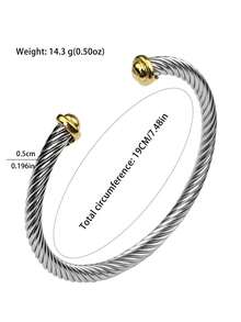 1pc Classic Minimalist 5mm Stainless Steel Cable Twist Adjustable Open Bangle, 18K Gold Plated, Suitable For Women's Daily Wear