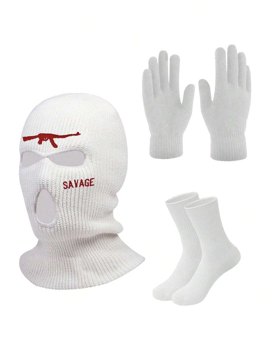 1pc Unisex Balaclava Ski Mask, Suitable For Daily Use, Outdoor Sports, Hiking, Cycling - White (hat + Socks + Gloves) - View 1