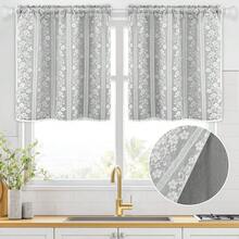 Linen Kitchen Curtains 24 Inch Length, Double Layered Window Curtain 2 Panel Sets Rod Pocket Short Curtains For Kitchen, Farmhouse Window Treatment Tiers For Bathroom, Cafe, Grey - Grey26Wx24LPackof2 - View 4