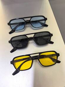 3 件小框双梁方形时尚眼镜，Y2K 男士时尚眼镜，适合夏季防晒、海滩度假、户外运动、派对、旅行、自驾、钓鱼、街拍装饰配件