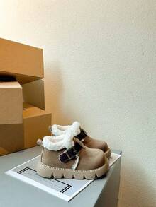 1 Pair Fashionable Winter New Faux Deer Suede Non-Slip Wear-Resistant Dry Comfortable Thick Lining Warm Boots For Girls, Suitable For Indoor And Outdoor Activities