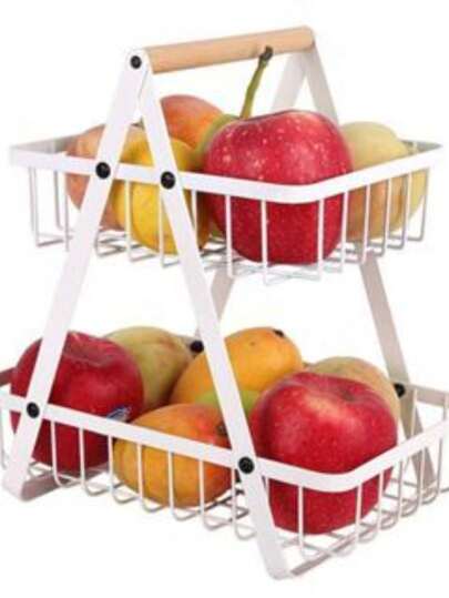 Fruteira Dupla De Mesa Aramada Cesta De Frutas Organizadora com 2 Prateleiras de Metal - DT8179