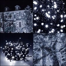 Luces navideñas de 800 LED con cable grueso, luz permanente + efecto intermitente blanco. Longitud: 66 metros. IP44 + conector para decoración de exteriores. Luces para árbol de Navidad para interior y exterior. Disponibles en 4 colores. Guirnalda de luces con enchufe resistente al agua. Decoración para festivales. Conector de extremo a extremo para conectar. Decoración para fiestas, bodas y festividades. En la caja se indica 1000 LED y 68 metros de longitud, pero en realidad son 800 LED y 66 metros de longitud.