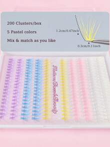 200 piezas de pestañas postizas individuales reutilizables de 5 colores pastel arcoíris DIY | Pestañas suaves y ligeras de 12 mm con curvatura D, amigables con la piel, para Halloween, Acción de Gracias, Navidad, fiestas de boda, cosplay y maquillaje glamoroso creativo diario