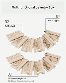 1/Travel Jewelry Bag, Transparent Zipper Pocket, Necklace. Bracelet. Earrings. Earrings. Watch Storage Bag, Jewelry Storage Bag Travel Women's Storage Box Girl Gift - 杏色 - 查看 3