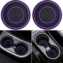 2pcs Multi-Color Rubber Cup Holders, Premium Rubber Car Cup Mats - Non-Slip, Dust-Proof, Easy To Clean - Fit Most Vehicles, Red & Black Design - Multicolor - View 16