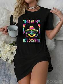 This Is My 80's Costume Women 1980s 80s Outfit Disco Party Nightgown Pajamas Dress - màu đen - Xem 1