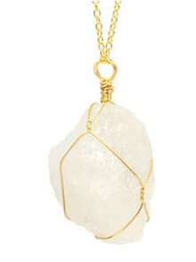 1pc Asymmetrical Quartz Wire Wrap Pendant Necklace, Healing Energy Jewelry Gift For Women