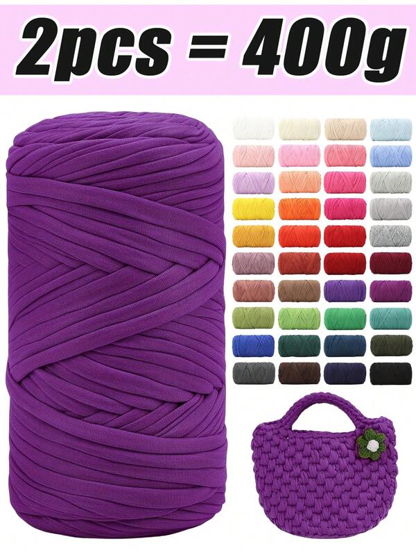 1/2pcs Premium T-Shirt Yarn - 200g/Pc High Elastic Cord Yarn, Soft & Stretchy Polyester Yarn For Vibrant Crochet Projects, Ideal For Home Decor DIY Crafts Like DIY Weaving, Crochet Projects, Handmade Weaving Bags, Baskets, Blankets, Mats, Shoes, Slippers, Cushions, And Dolls, Multicolor Yarn, Polyester Yarn, Acrylic Yarn, Knitting Accessories,