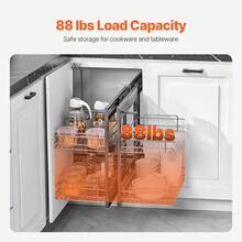 Min 15"W Opening Blind Corner Pull Out Organizer, 2 Tier 4 Shelf Kitchen Cabinet Organizer, Chrome Carbon Steel Storage Basket, Slide Out Storage Organizer, Left & Right Open Compatible - Silver - View 5