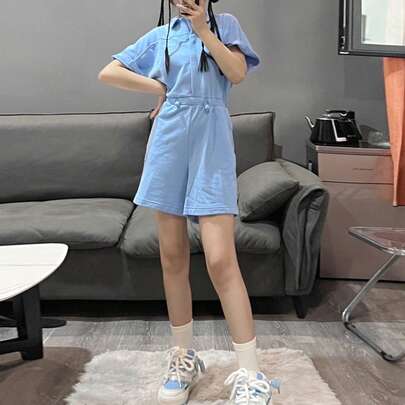 Puma女裝新款連身運動透氣針織翻領連身短袖短褲T卹621935-93